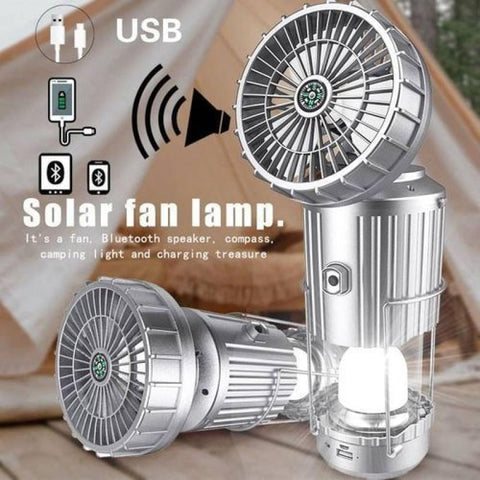6in1 portable outdoor LED camping lantern with fan solar charge rechargeable light energy saving tent lamp flashlight .